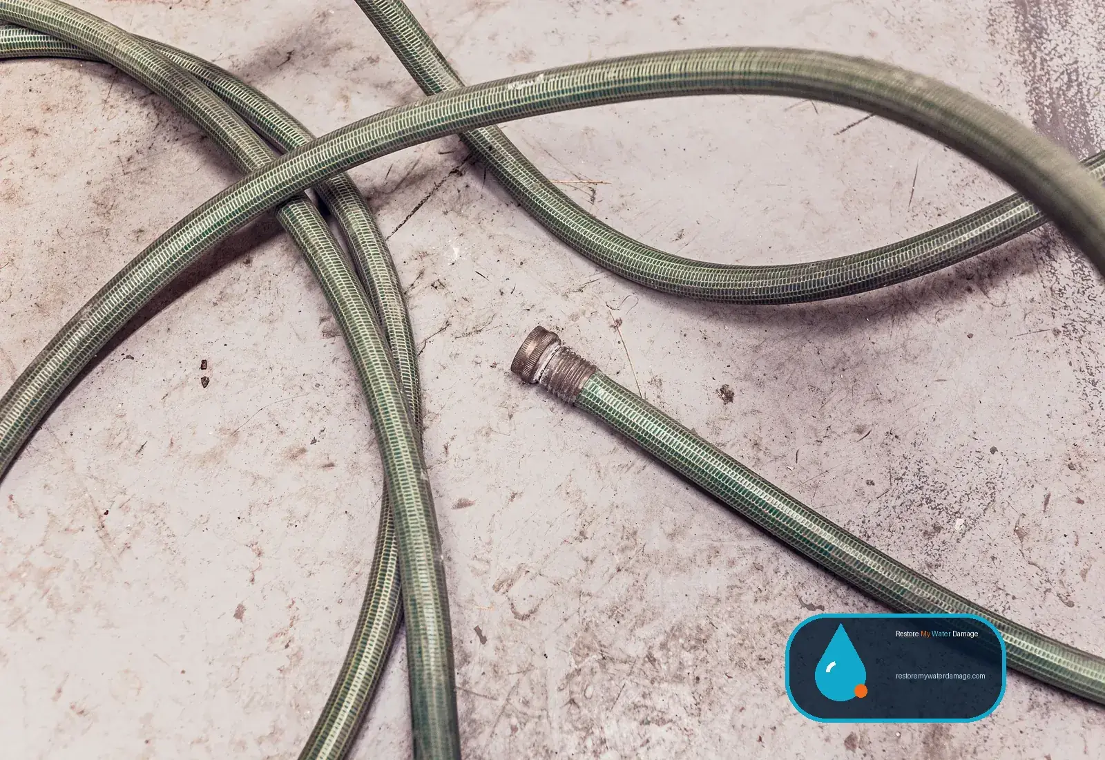Hoses lying across a floor, the kind of equipment used in water extraction vs drying