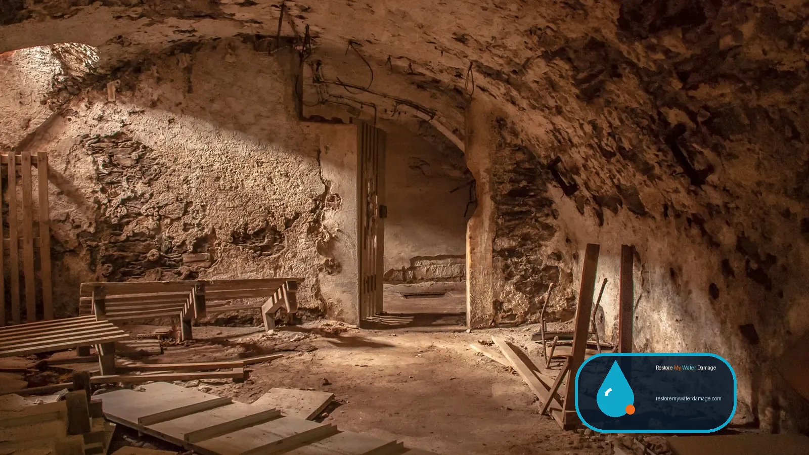 Old stone-walled basement with scattered debris, typical of water damage restoration Pennsylvania homes
